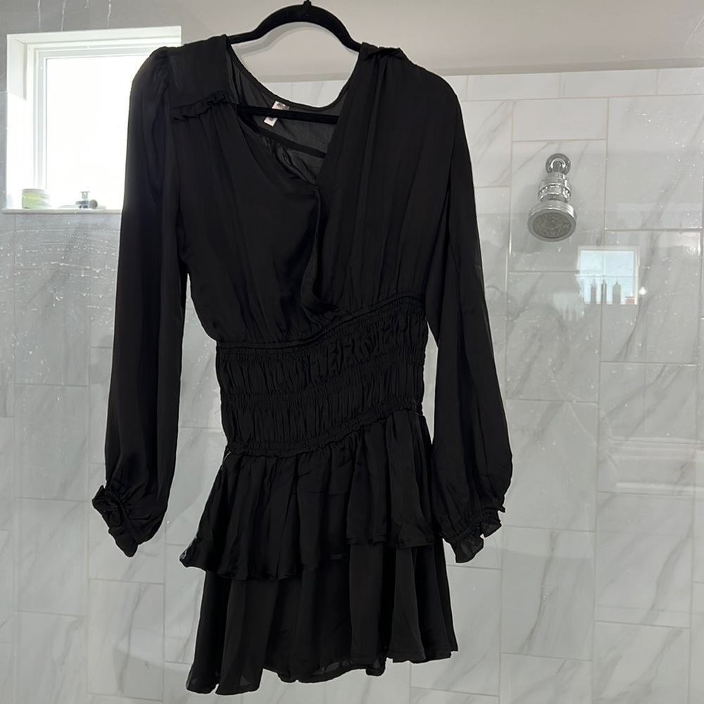 Black long sleeve ruffle dress